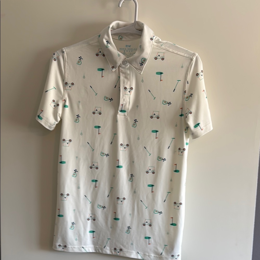 Boy’s White Golf Print Polo Shirt